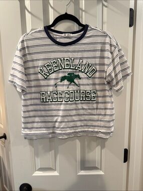 Keeneeland Racecourse Striped Crewneck Tee - White & Navy